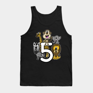 Safari Zoo Animals 5 Year Old 5th Birthday Tank Top